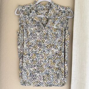 LOFT Women's Sleeveless Blouse - White and Yellow Floral